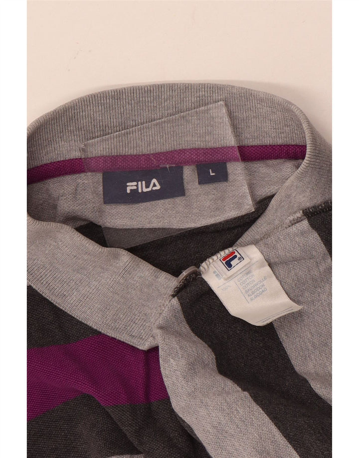 Polo da uomo FILA grande in cotone color block grigio