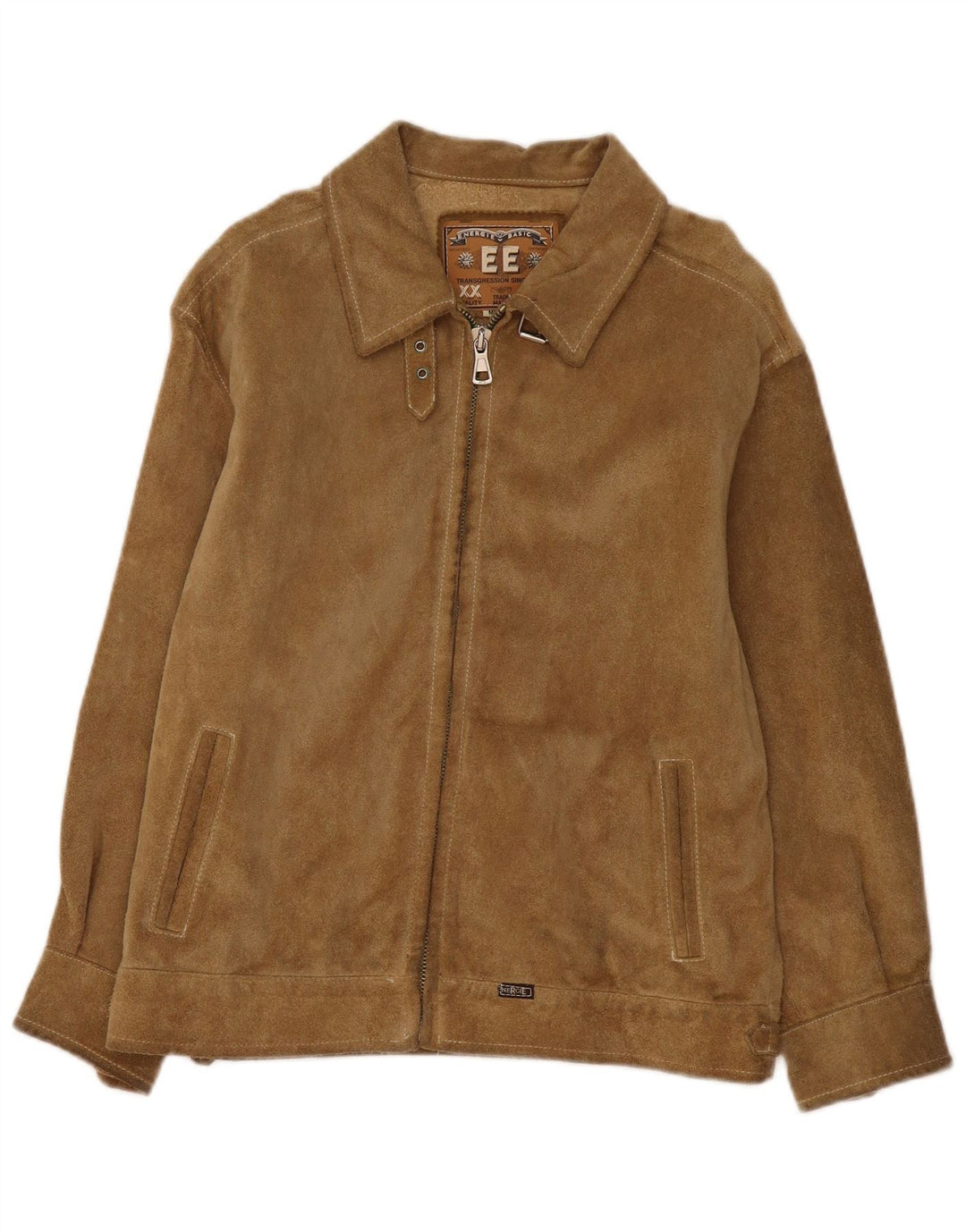 Giacca vintage in pelle scamosciata bomber da donna UK 14 in pelle beige media