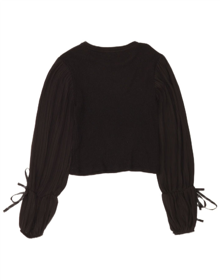 Top Zara a maniche lunghe da donna, corto, camicetta UK 12, viscosa nera media