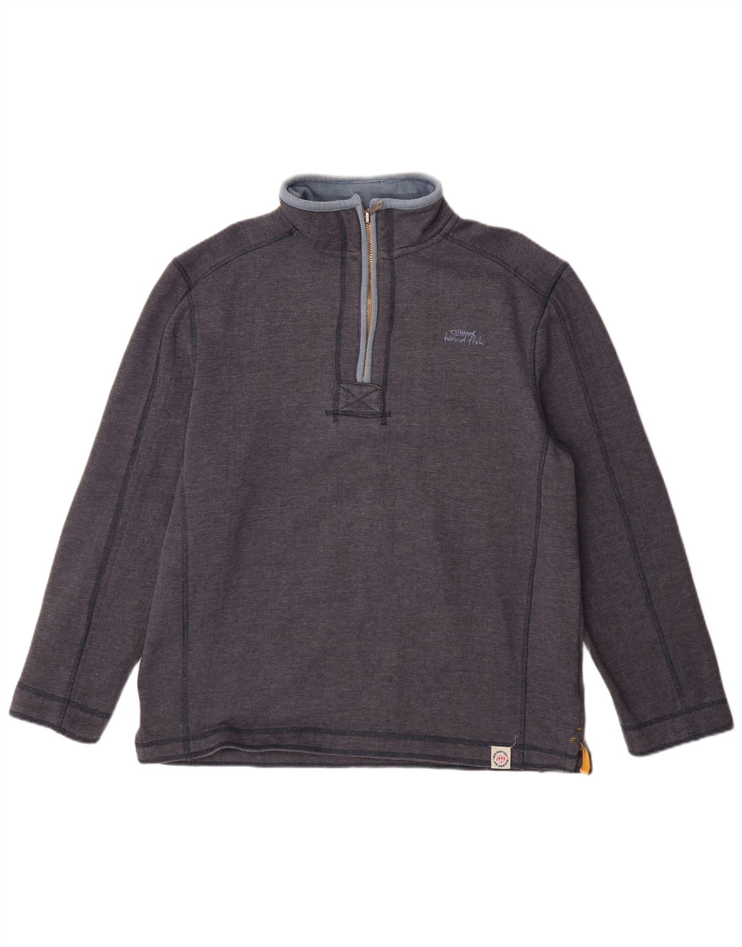 WEIRD FISH Felpa da uomo con collo con zip, maglione grande, cotone blu navy