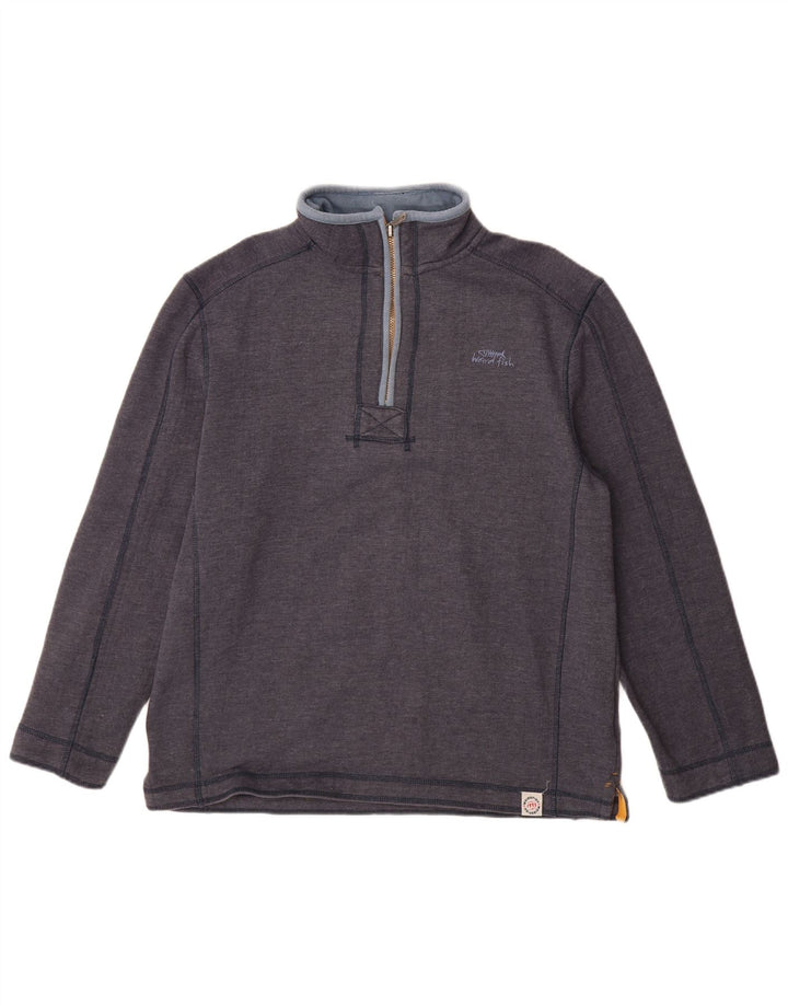 WEIRD FISH Felpa da uomo con collo con zip, maglione grande, cotone blu navy