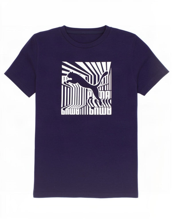 Maglietta grafica Puma da bambino, 9-10 anni, in cotone blu navy