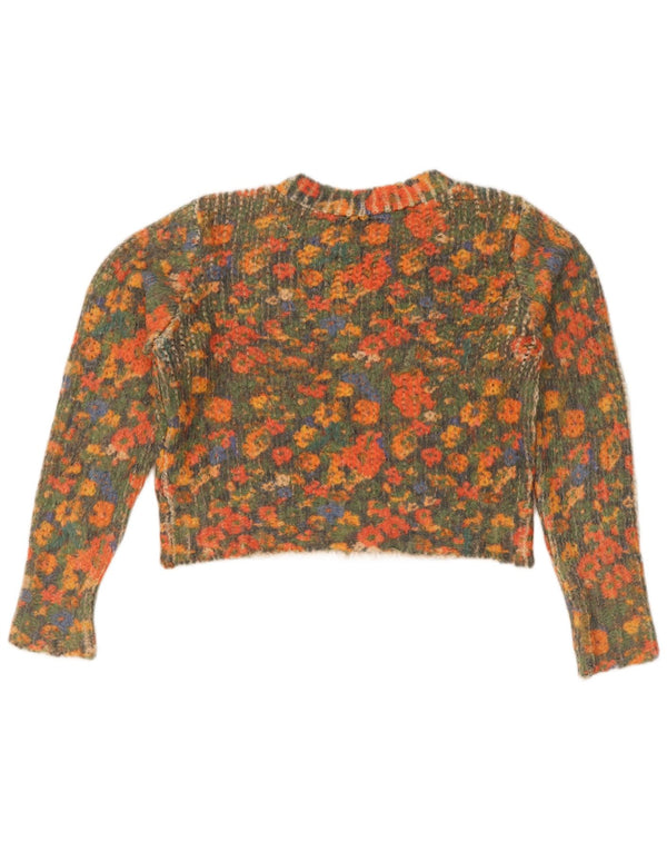Zara Womens Crop Crew Neck Jumper Sweater UK 14 Medium Multicoloured Floral