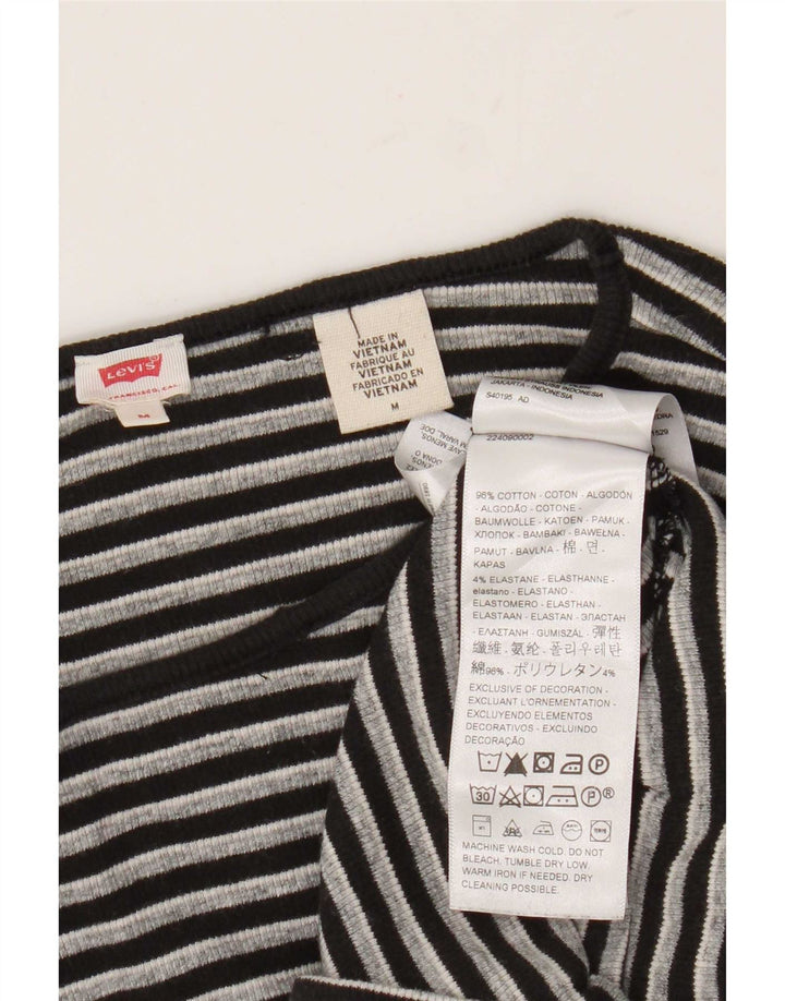 Levi's Women's Crop Top manica lunga UK 12 cotone a righe nere medie