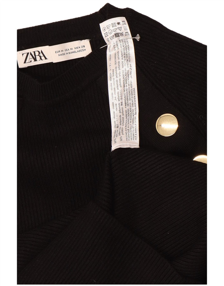 Top corto da donna Zara a maniche lunghe UK 12 viscosa nera media