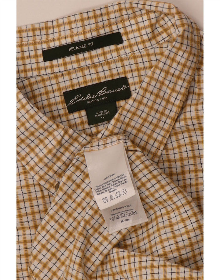 EDDIE BAUER Camicia da uomo in flanella dalla vestibilità rilassata XL in cotone a quadri gialli