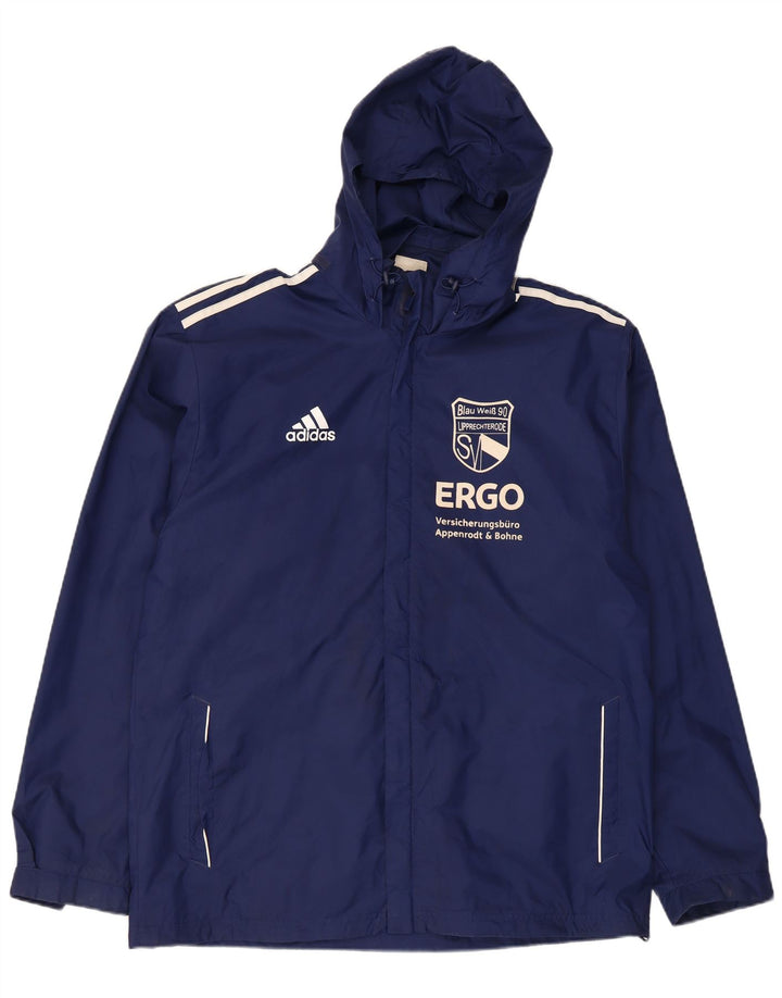 Giacca antipioggia Adidas da uomo con cappuccio grafico UK 44/46 Large blu navy in poliammide