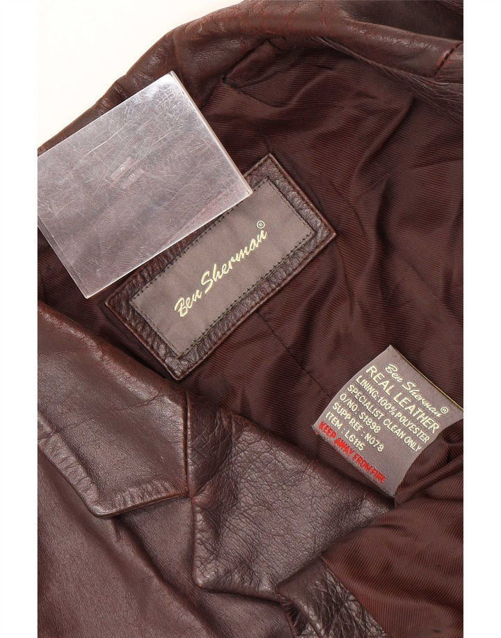 Giacca blazer in pelle da uomo a 3 bottoni Ben Sherman UK 38 Marrone medio