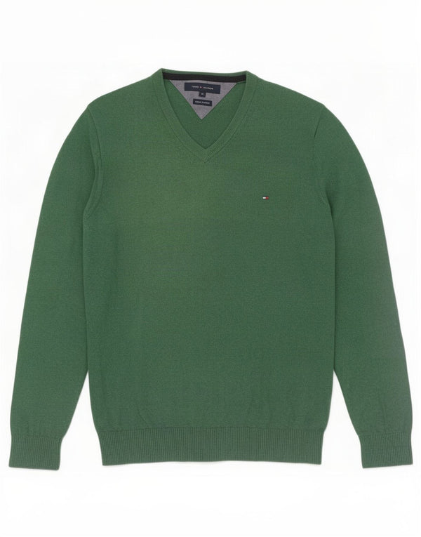 Maglione maglione con scollo a V da uomo Tommy Hilfiger in cotone verde medio