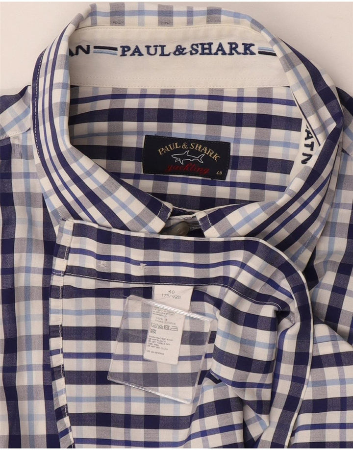 Camicia a quadri da uomo Paul & Shark in cotone a quadri blu medio