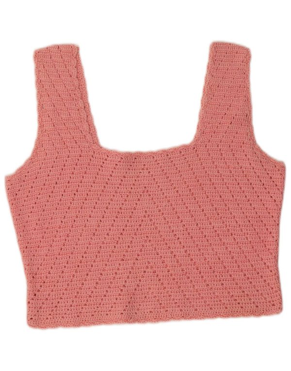 Top corto in maglia da donna vintage UK 10 piccolo rosa