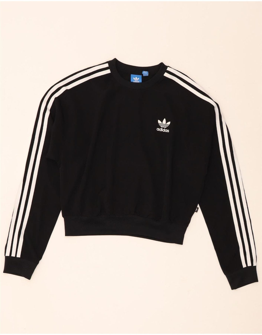 Felpa oversize corta Adidas da donna, maglione, UK 8, piccola, poliestere nero