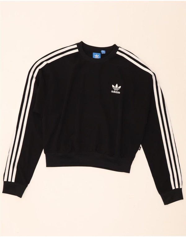 Felpa oversize corta Adidas da donna, maglione, UK 8, piccola, poliestere nero