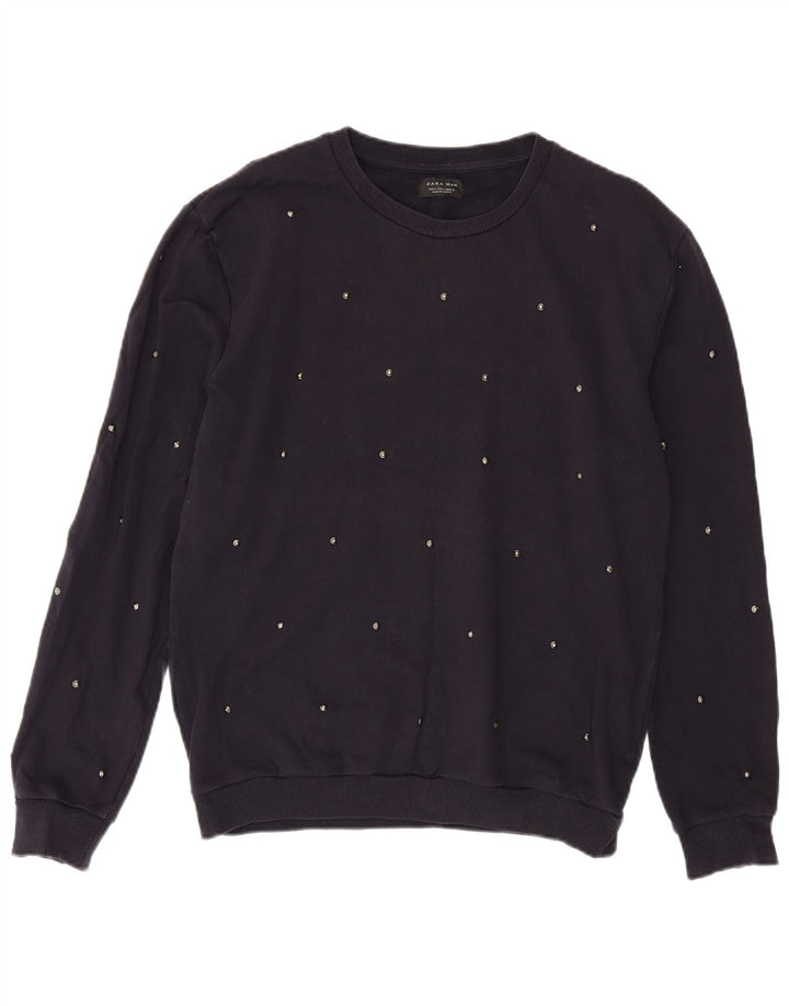 Felpa Zara da uomo maglione grande in cotone blu navy