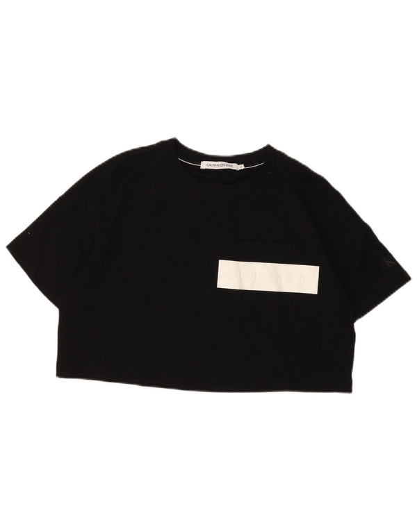 CALVIN KLEIN JEANS T-shirt grafica oversize da donna UK 6 XS Nera