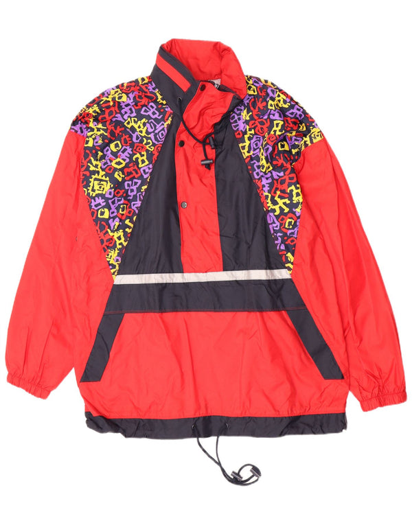 Giacca antipioggia con cappuccio vestibilità ampia da uomo vintage EU 46 Small Red Colourblock