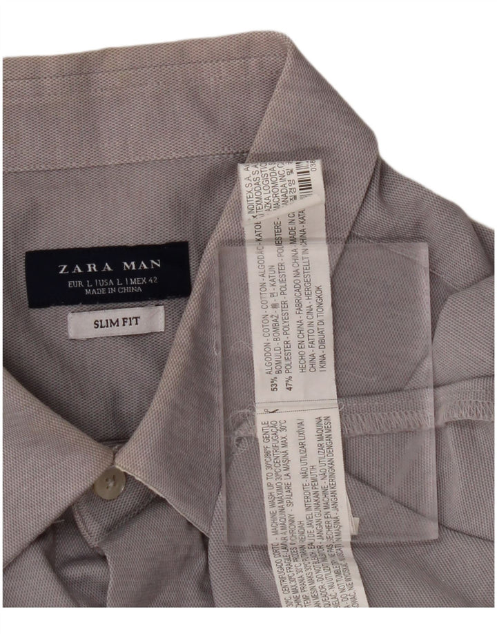 ZARA Mens Slim Fit Shirt Large Grey Cotton