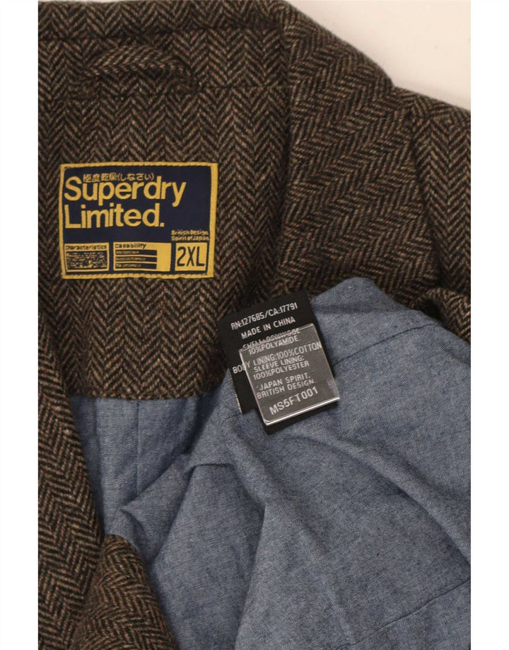 Giacca blazer da uomo a 2 bottoni Superdry UK 44 2XL Cotone a spina di pesce marrone
