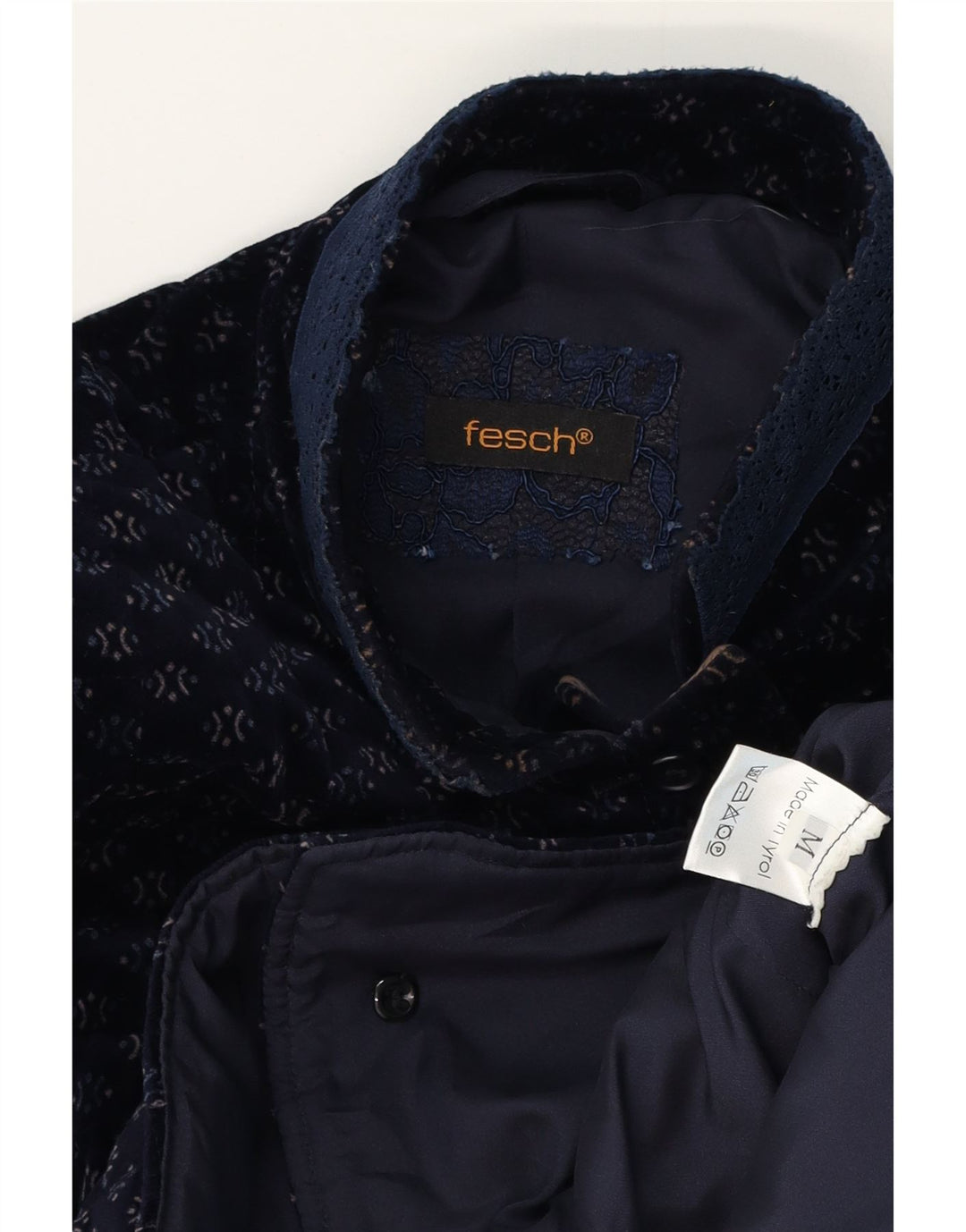 Giacca blazer vintage da donna a 7 bottoni UK 12 cotone maculato medio blu navy