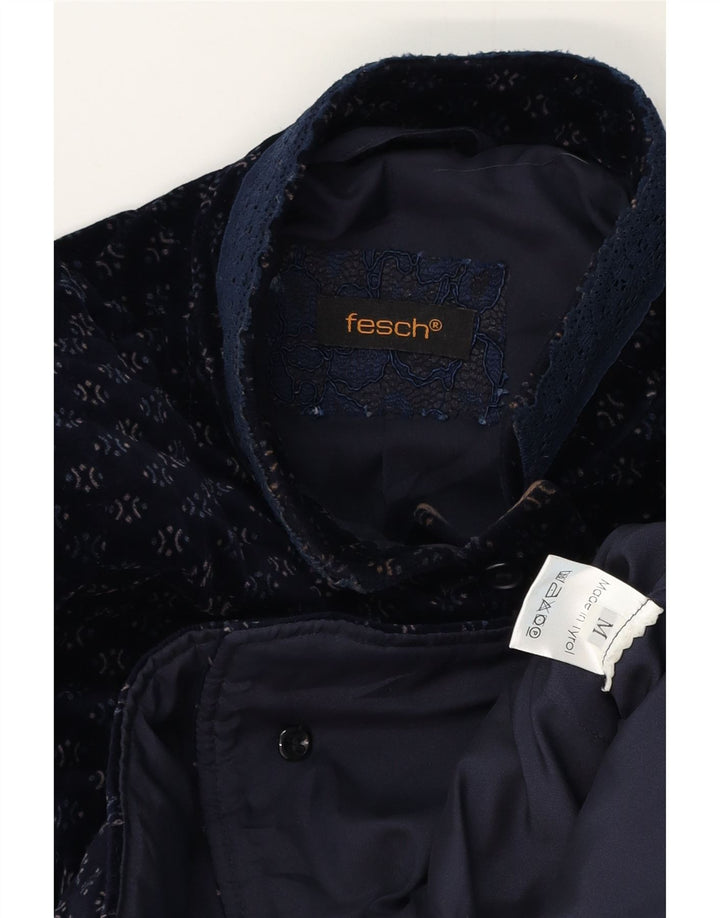 Giacca blazer vintage da donna a 7 bottoni UK 12 cotone maculato medio blu navy