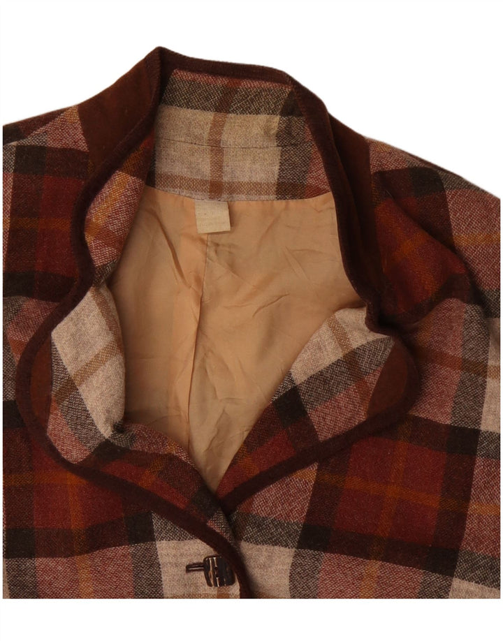 Giacca blazer vintage da donna a 3 bottoni UK 20 2XL Poliacrilico a quadri bordeaux