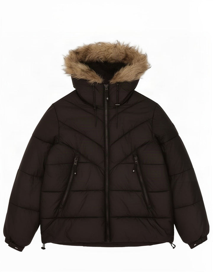 Giacca imbottita ampia con cappuccio da uomo Zara UK 38 poliestere nero medio