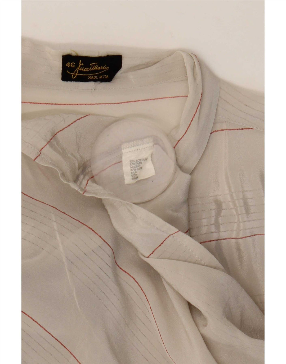 Mario Pucci Cecconi Camicetta da donna con cravatta sul davanti IT 46 Large Beige a righe