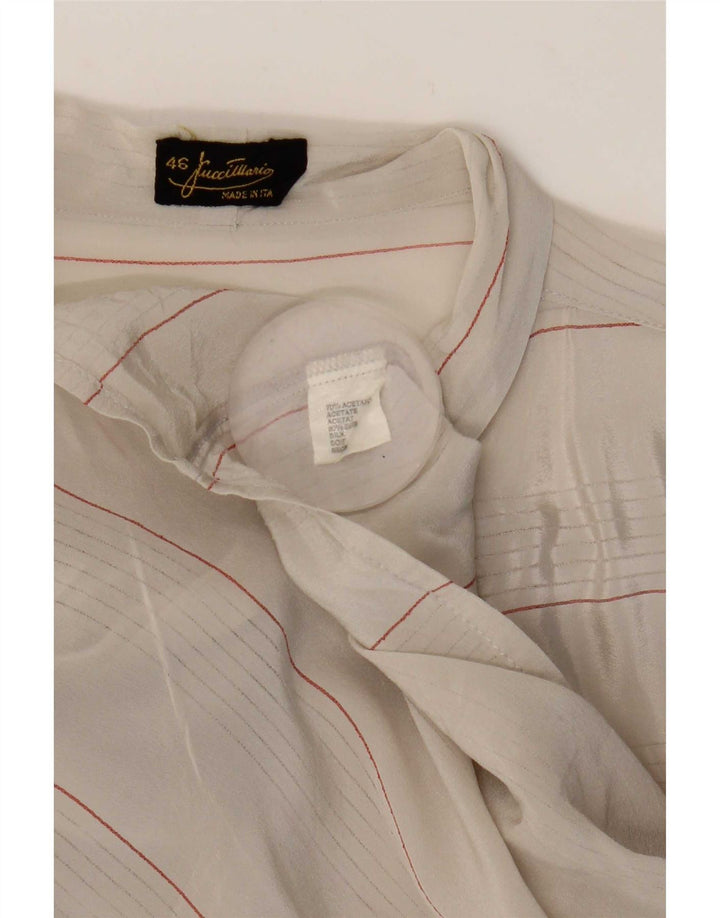 Mario Pucci Cecconi Camicetta da donna con cravatta sul davanti IT 46 Large Beige a righe