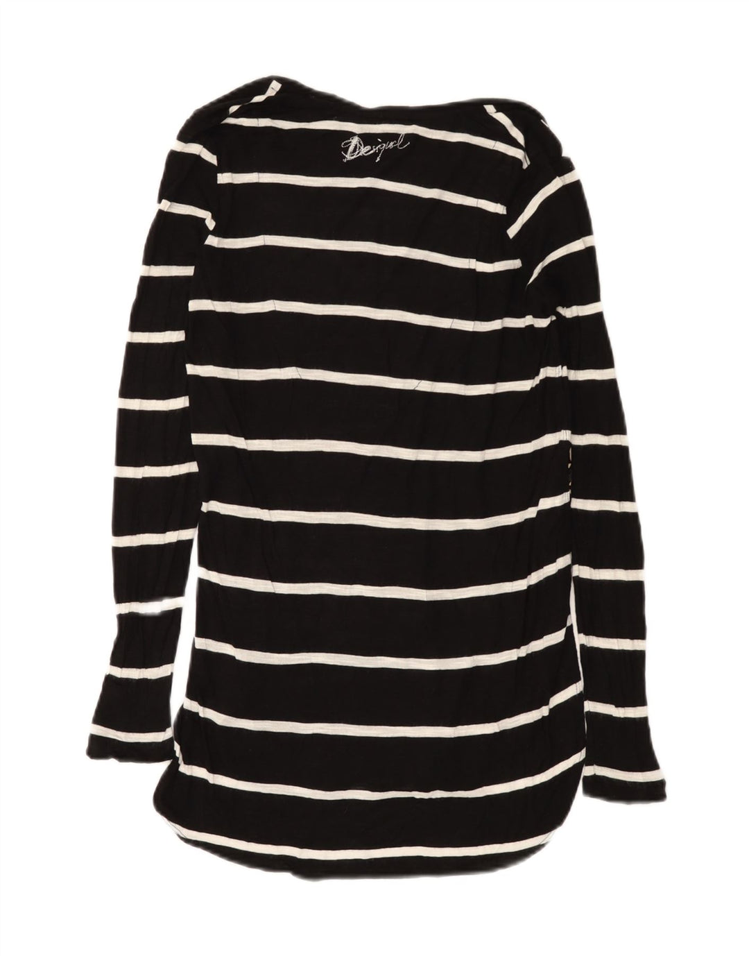 Desigual Donna Graphic Manica Lunga Tunica Top UK 12 Medio Nero a Righe