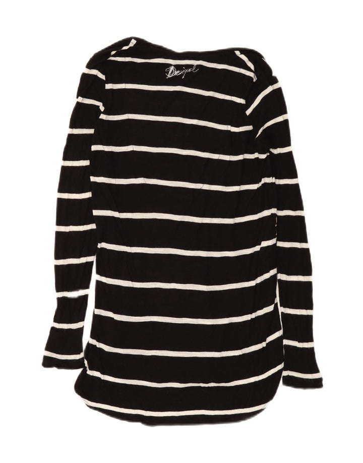 Desigual Donna Graphic Manica Lunga Tunica Top UK 12 Medio Nero a Righe