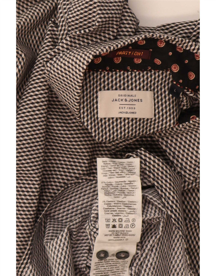 Camicia da uomo Jack & Jones grande in cotone geometrico grigio