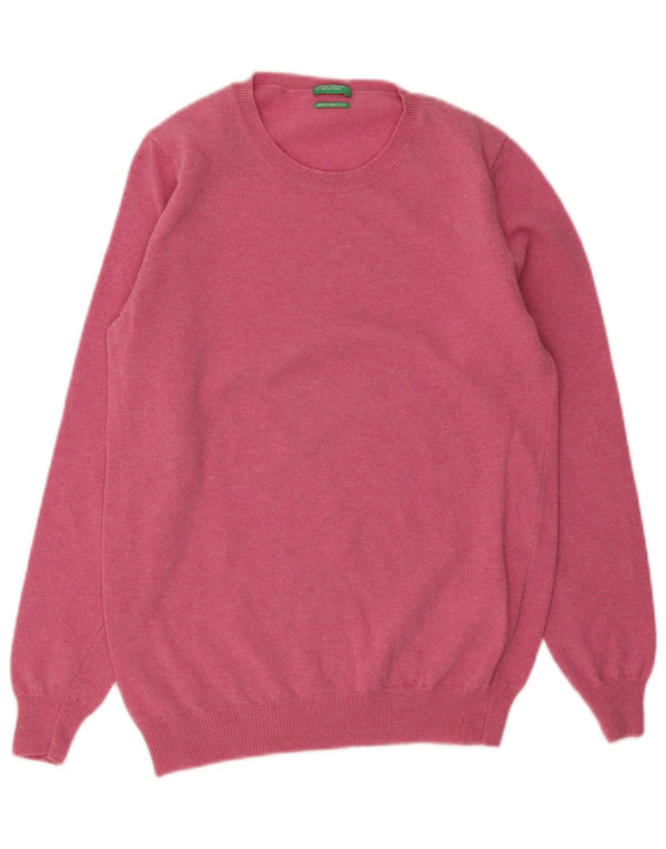Maglione da donna con scollo a barca Benetton UK 12 Lana vergine rosa medio