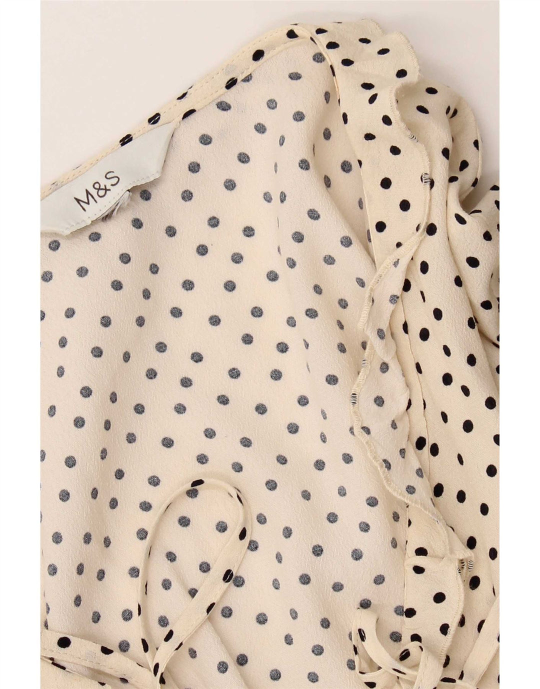 Camicetta da donna Marks & Spencer con volant sul davanti UK 18 XL a pois bianco sporco