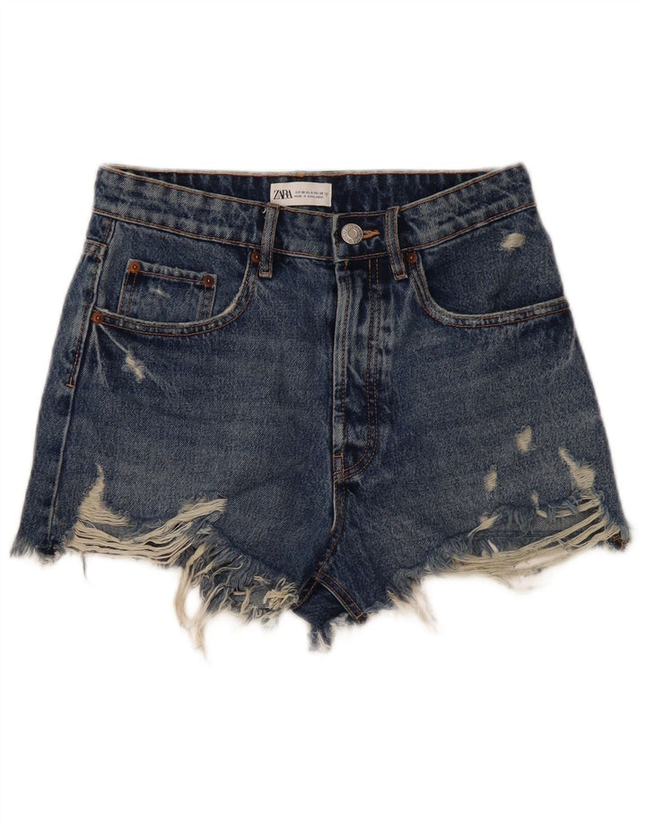Pantaloncini di jeans invecchiati Zara da donna EU 38 piccoli W28 blu
