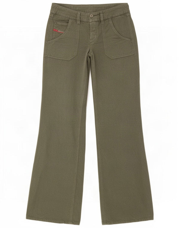 Diesel Womens Flare Casual Trousers W25 L33 Khaki Cotton
