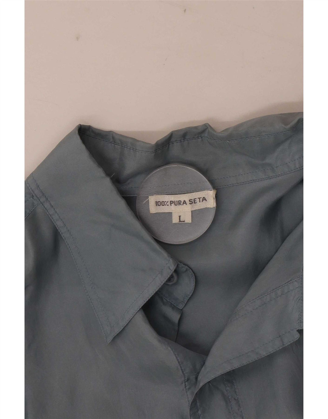 Camicia vintage da uomo a maniche corte grande in seta blu