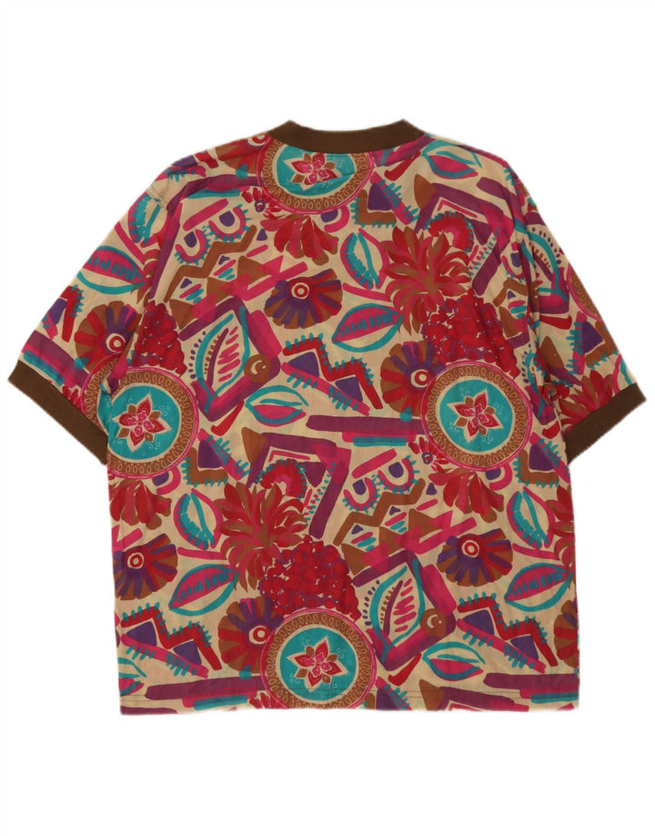 Top camicetta da donna vintage UK 16 grande motivo geometrico multicolore