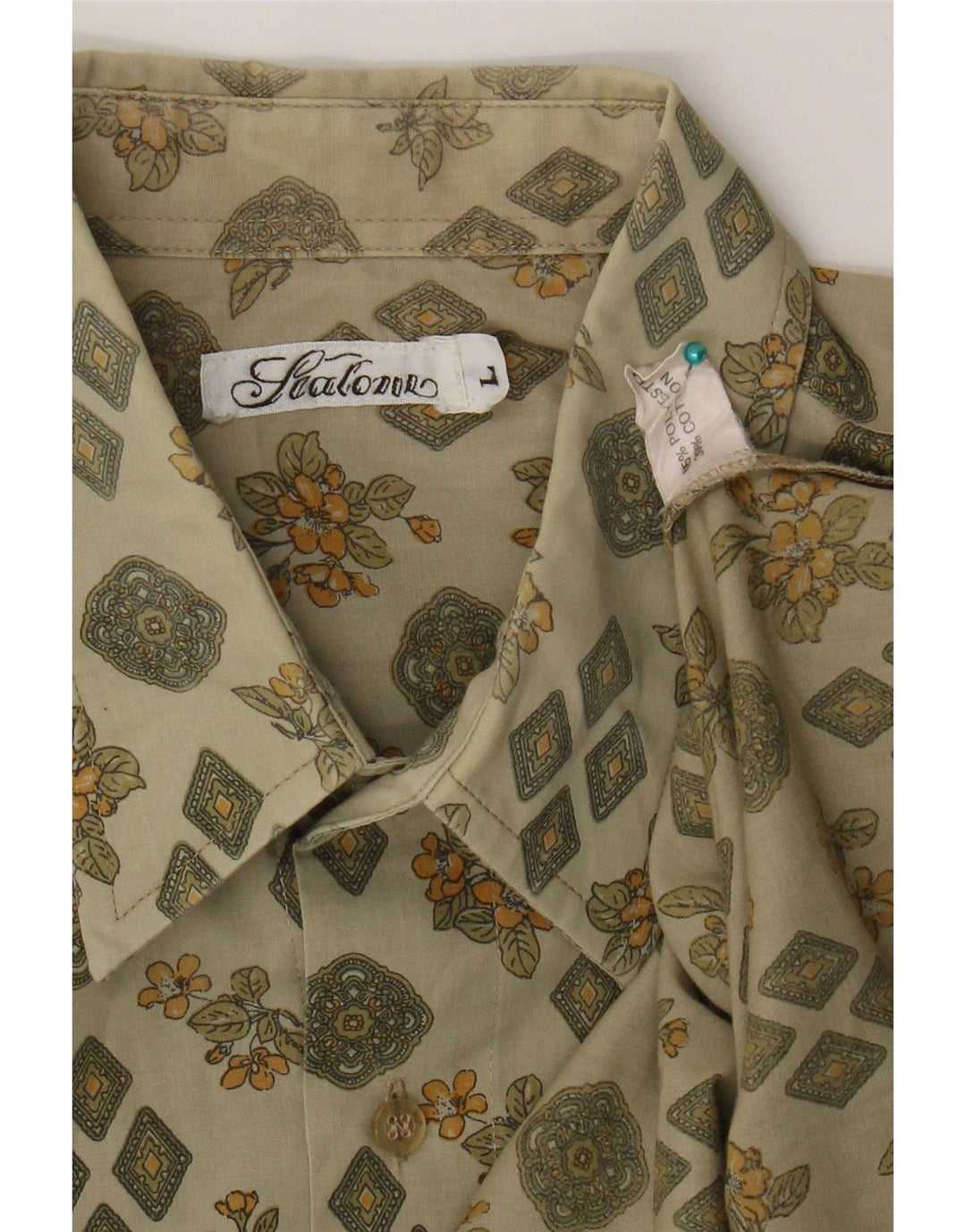 Camicia da uomo vintage grande poliestere floreale kaki