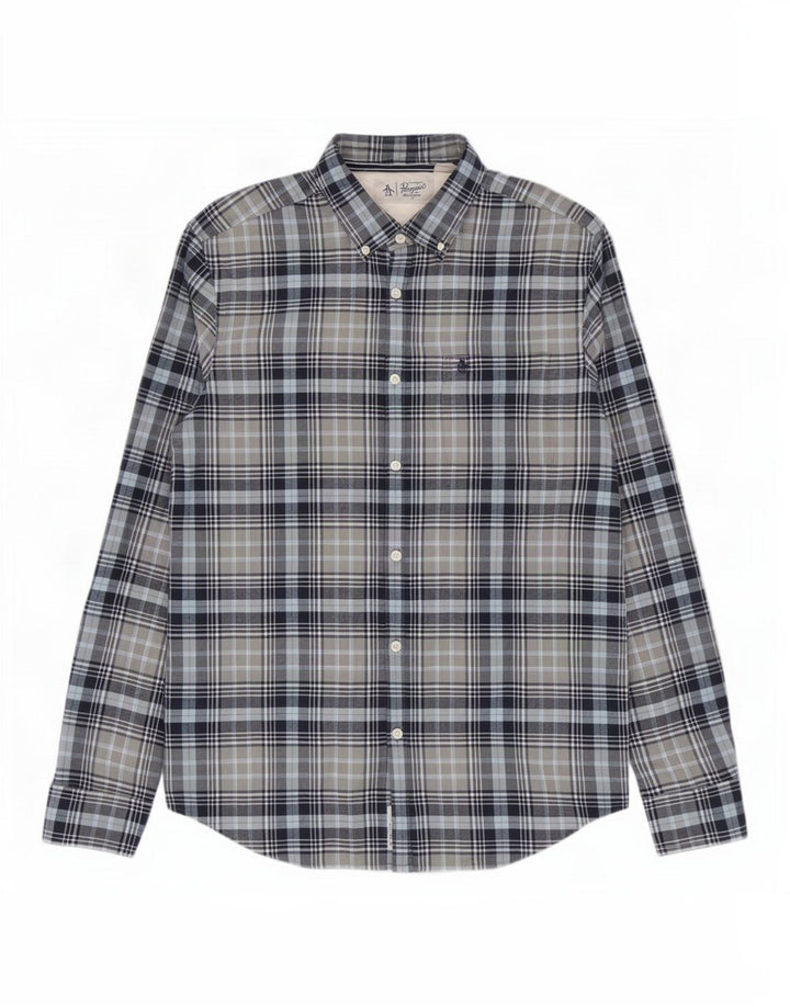 Penguin Camicia da uomo in flanella di cotone a quadri blu grande