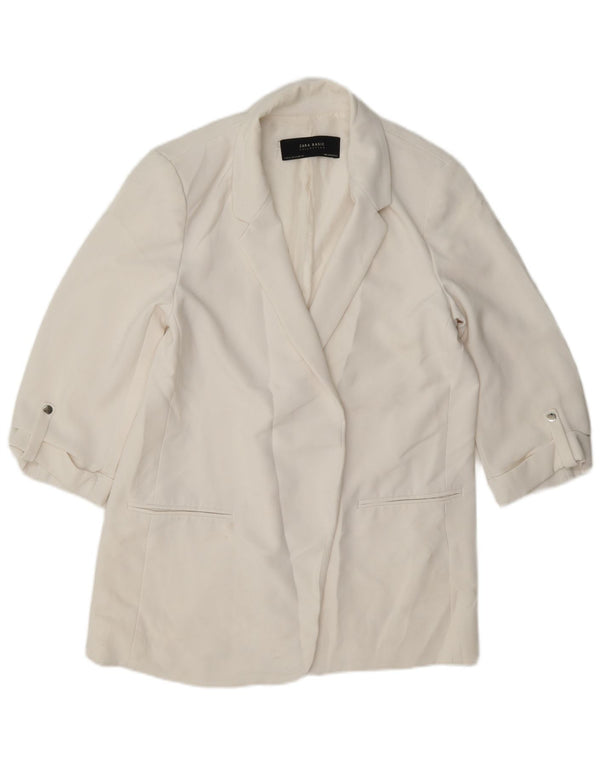 Giacca blazer aperta da donna con maniche a 3/4 Zara UK 18 XL acetato bianco