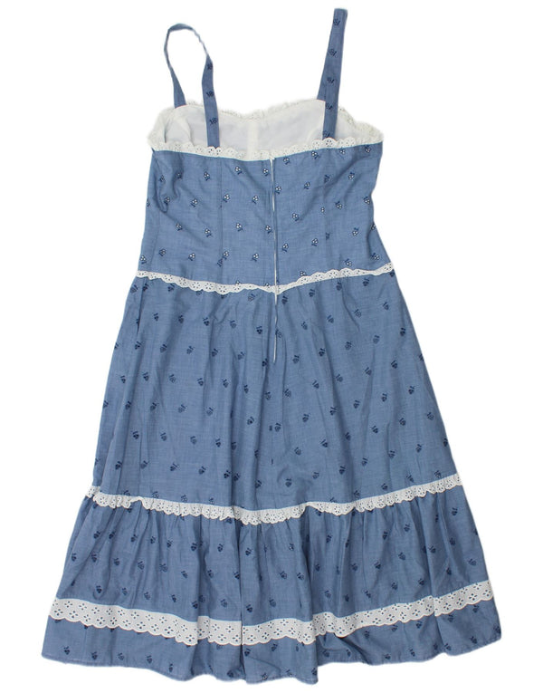 Abito lungo senza maniche da donna VINTAGE IT 42 Poliestere floreale blu medio
