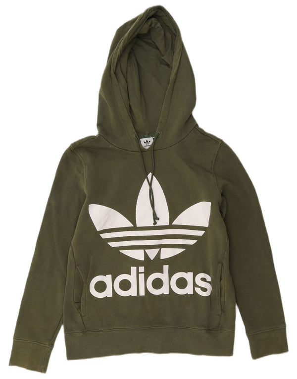 Maglione con cappuccio grafico corto da donna Adidas UK 10 piccolo cotone verde