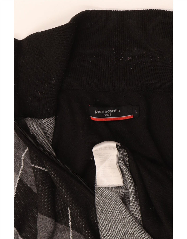 Maglione cardigan da uomo Pierre Cardin grande poliestere nero a rombi/diamante
