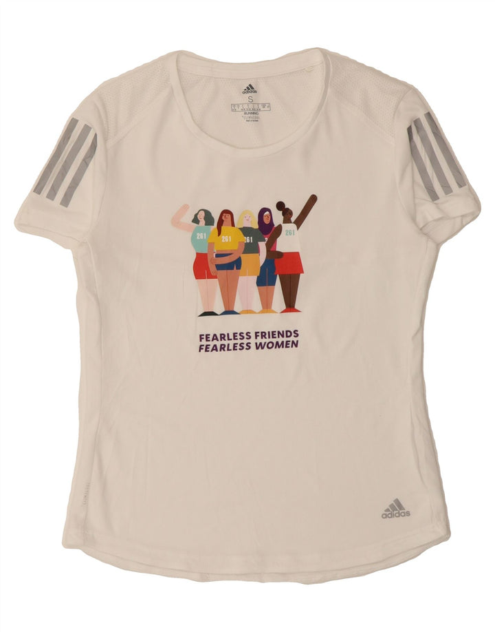 ADIDAS Womens Climacool Graphic T-Shirt Top UK 8/10 Small White Vintage Adidas and Second-Hand Adidas from Messina Hembry 