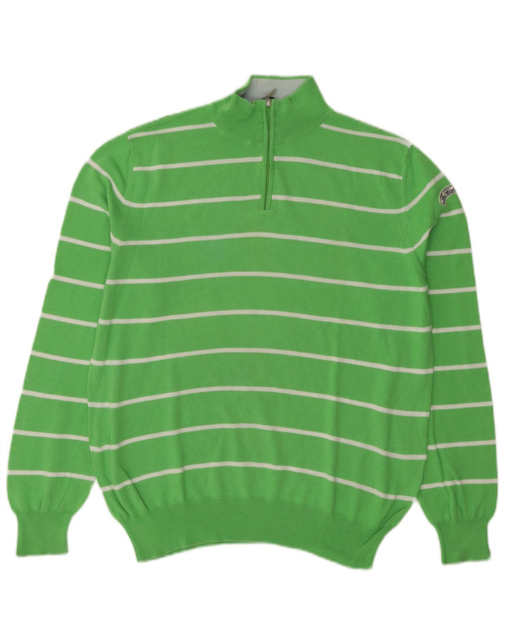 Maglione da uomo con zip e collo Les Copains IT 48 Cotone a righe verde medio