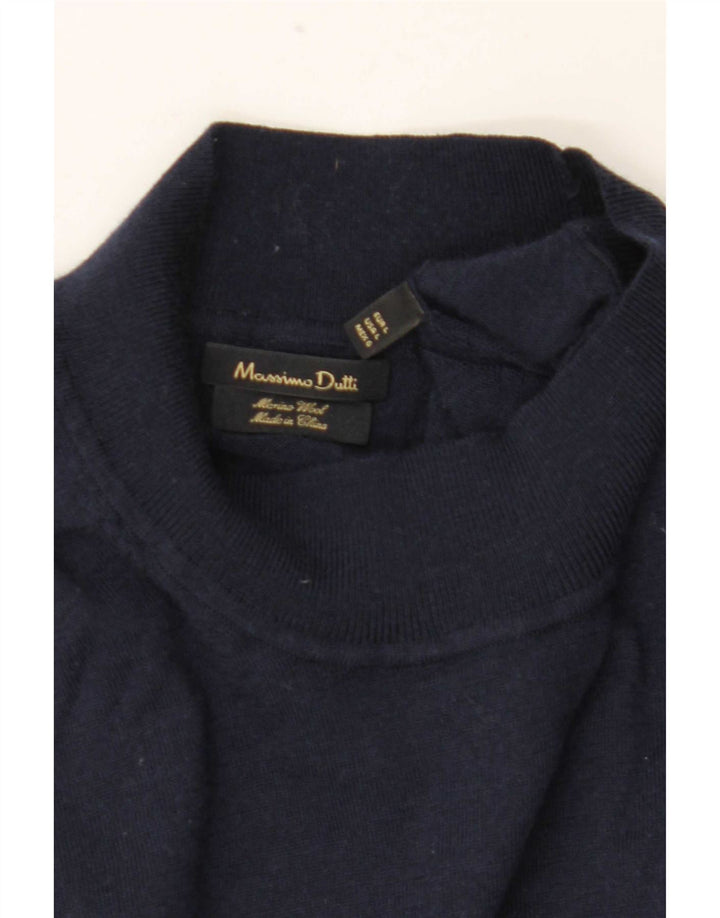 Massimo Dutti Maglione da uomo con collo alto e maglione grande in lana merino blu navy