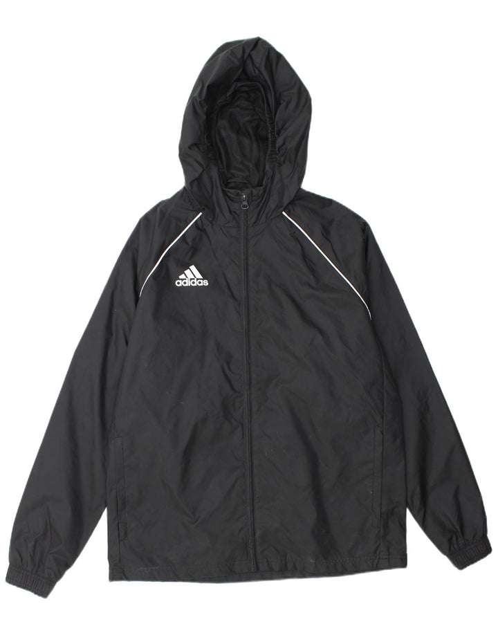 ADIDAS Boys Hooded Rain Jacket 13-14 Years Black Nylon