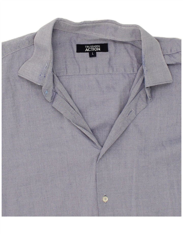TRUSSARDI Mens Shirt Large Blue Vintage Trussardi and Second-Hand Trussardi from Messina Hembry 