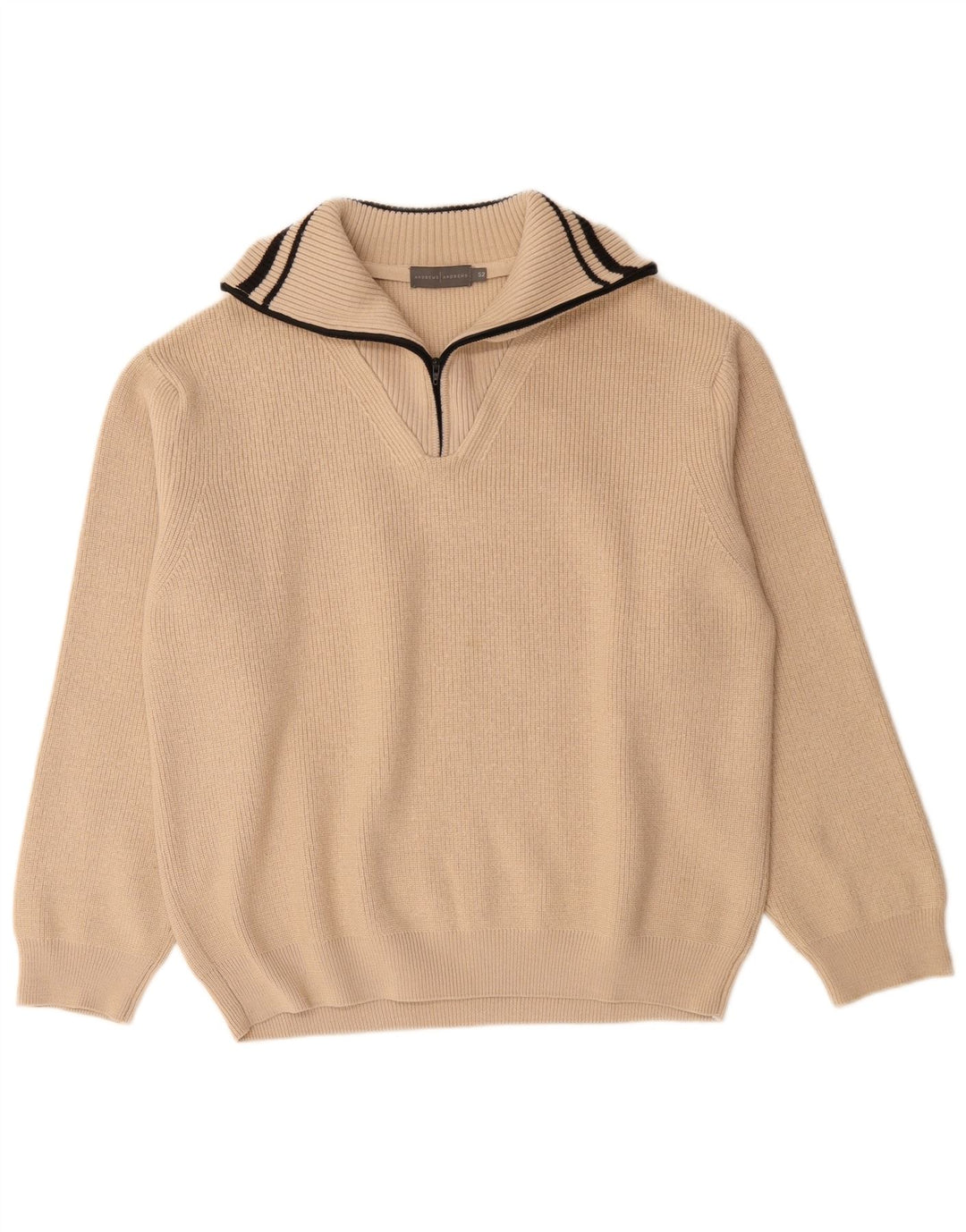 Maglione da uomo VINTAGE con zip e collo IT 52 Large Beige Lana Merino