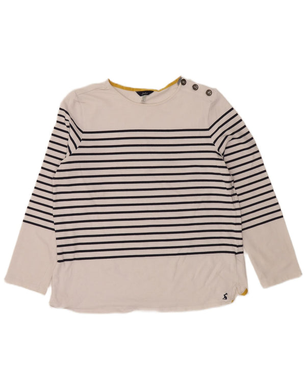 JOULES Top da donna a maniche lunghe UK 16 Large White Striped Cotton